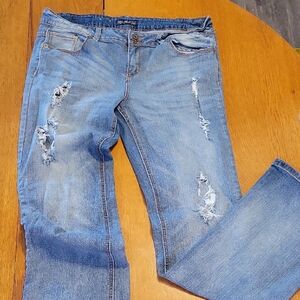 Retro Low Rise Blue Distressed Boot Cut Jeans